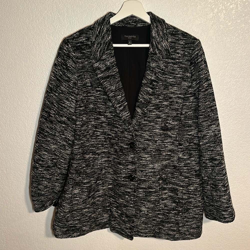 Talbots Tweed Boucle Knit Career Wear 2 Button Blazer Size 16 Petite